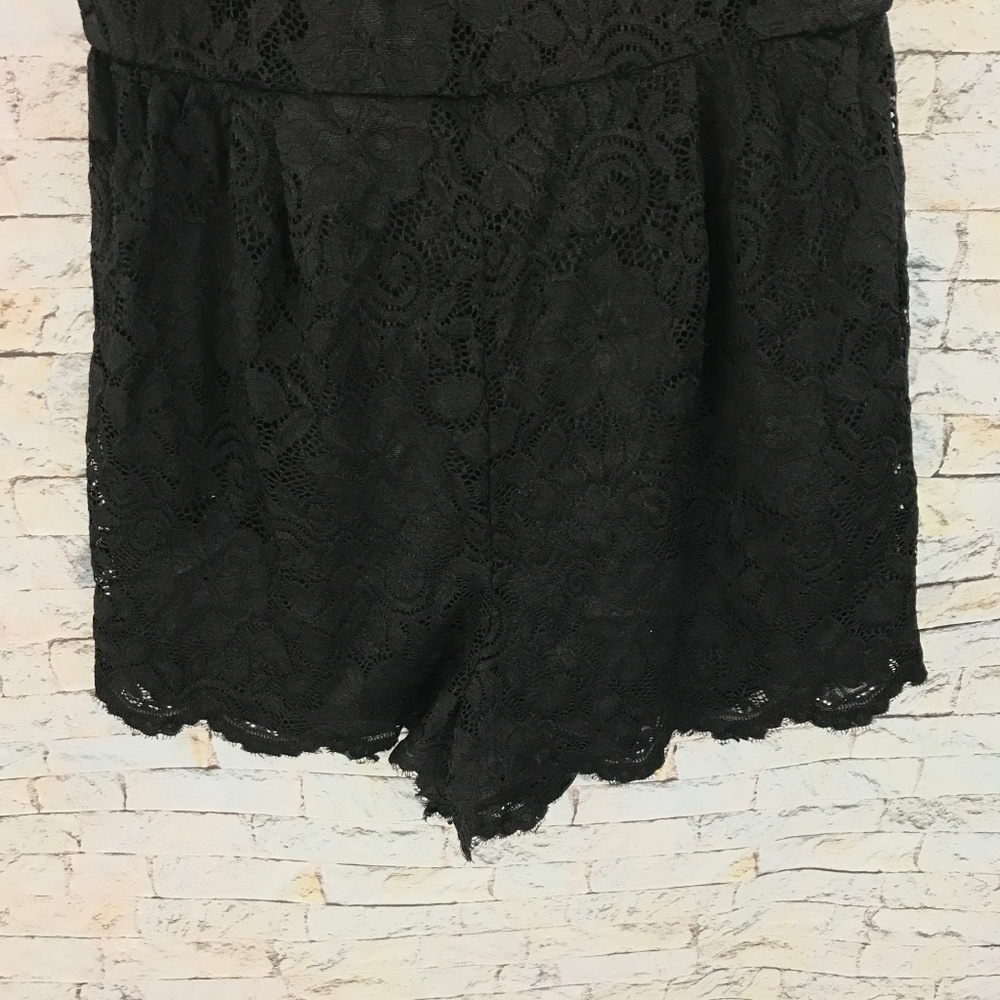 Francesca's Miami Black Lace High Neck  Romper - Picture 2 of 8